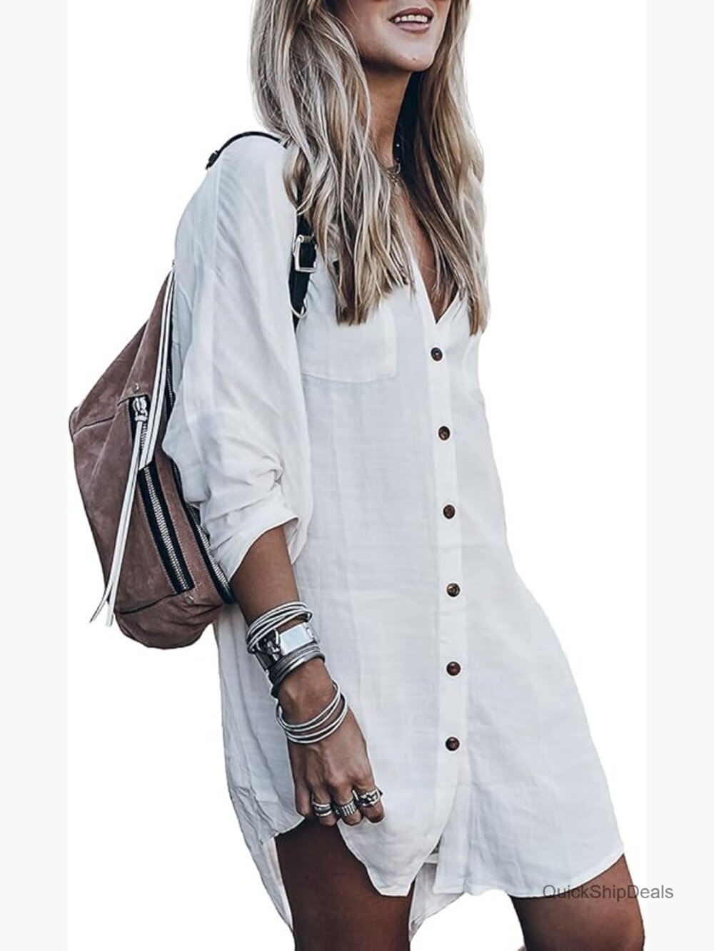 Silky Kimono Button Down Swimsuit Cover Up Midi Dress